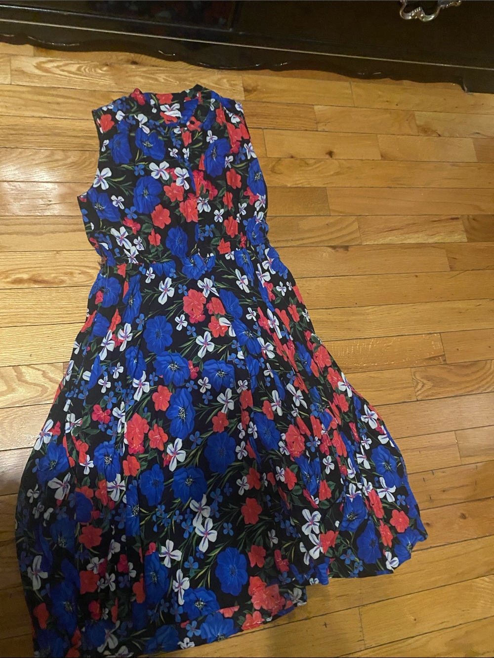 Calvin Klein Black Floral Sleeveless Dress with Blue & Red Flowers
